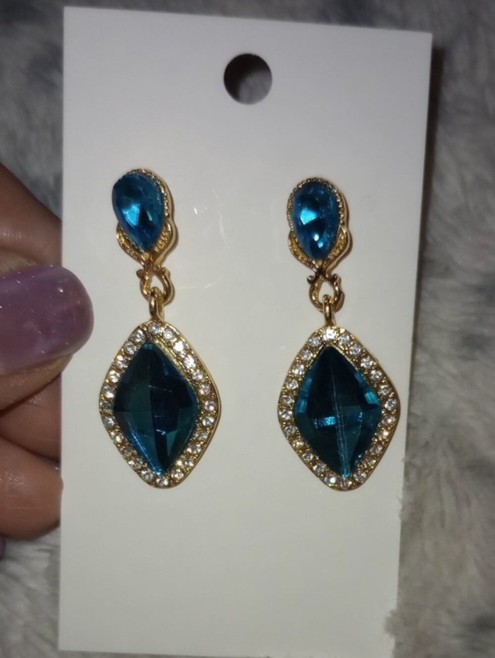 Gold-Tone Teardrop & Marquise Blue Crystal Drop Earrings